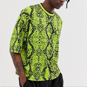 Men, Oversized Fit, Cropped, XS, Snake Print, Neon